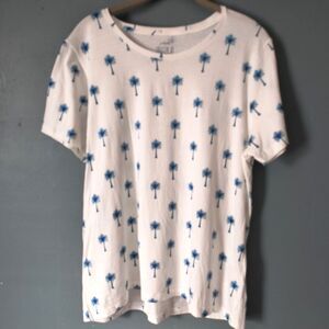 J. Crew Collector Tee Womens XL Blue White Palm Tree Pattern Cotton Coastal Cozy